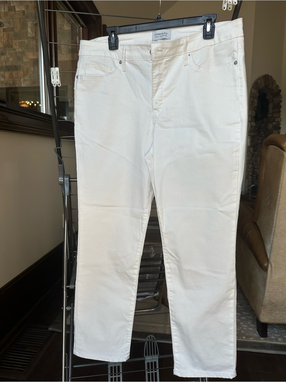 crown & ivy White Straight Jeans